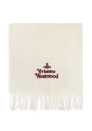 Vivienne Westwood embroidered-logo fringed scarf - White