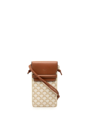 Celine Pre-Owned 2022 Triomphe Coated Canvas Phone Pouch Flap crossbody bag - White