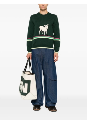 JW Anderson lamb-intarsia striped-trim sweater - Green