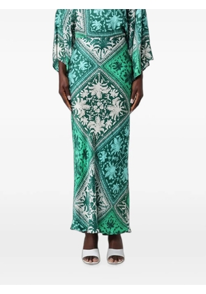 Hanita palm-print silk-blend skirt - Green
