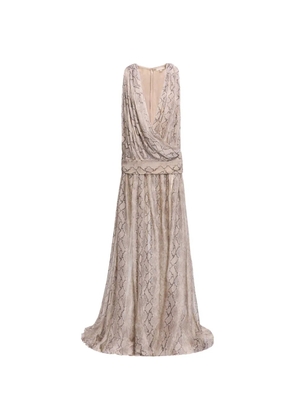 Elie Saab python-print silk maxi dress - Neutrals