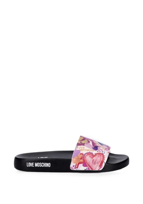 Love Moschino floral-print logo-print slides - Black