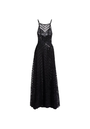 Elie Saab sequin-embroidered lace-overlay maxi dress - Black