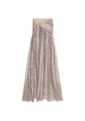 Elie Saab python-print silk maxi skirt - Neutrals