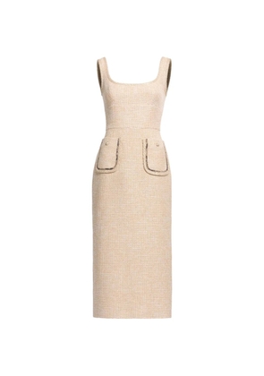 Elie Saab python-print bouclé midi dress - Neutrals