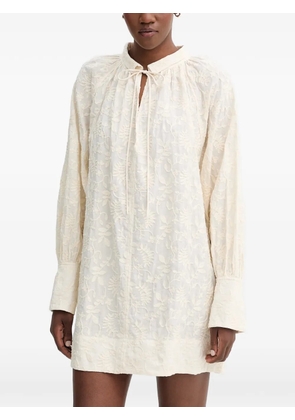 MUNTHE Betulli floral-embroidered long-sleeved tie-neck mini dress - Neutrals