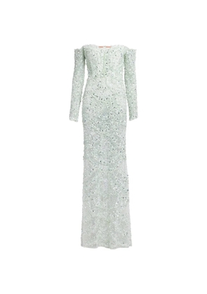 Elie Saab bead-embroidered off-shoulder maxi dress - Green