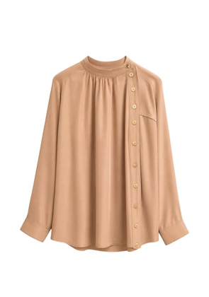 Edward Achour Paris off-centre pleated shirt - Brown