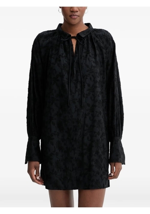 MUNTHE Betulli floral-embroidered long-sleeved tie-neck mini dress - Black