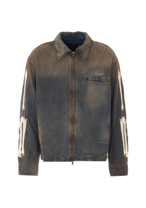 AMIRI Lea Bones zip-up denim jacket - Blue