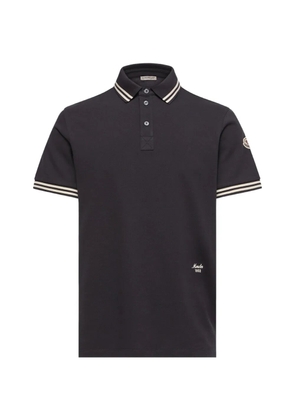 Moncler stripe-trim logo-patch polo shirt - Blue