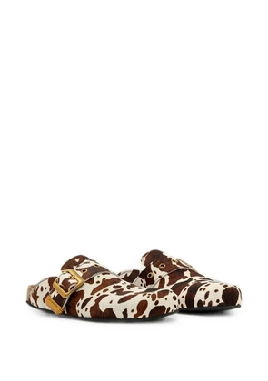 AllSaints Staffa cow-print buckled mules - White