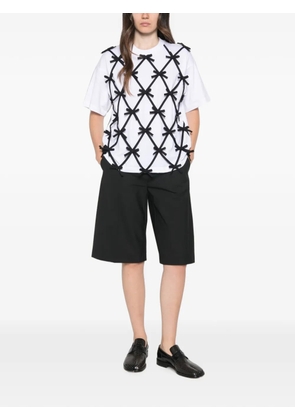 Moschino bow-embellished lattice-overlay T-shirt - White