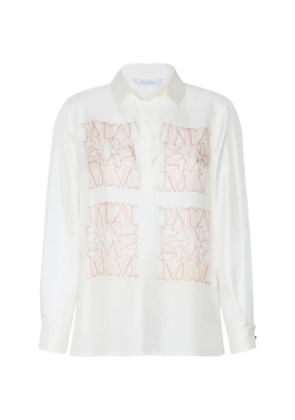 Max Mara logo-embroidered silk shirt - Neutrals