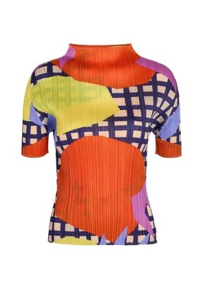Pleats Please Issey Miyake Market plissé-effect abstract-print top - Red