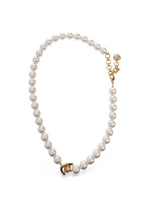 Casablanca logo-pendant pearl necklace - White
