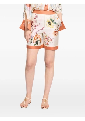 Elie Saab floral-print silk shorts - Neutrals