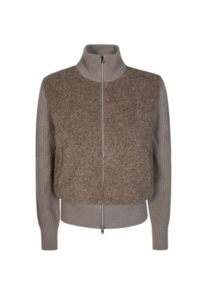 Herno RESORT bouclé-panel ribbed-knit cardigan - Brown