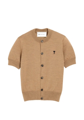 AMI Paris wool short-sleeve cardigan with Ami de Coeur - Neutrals