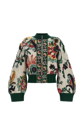 sacai floral-jacquard cropped jacket - Neutrals