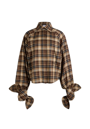 Patou bow-sleeve check blouse - Brown