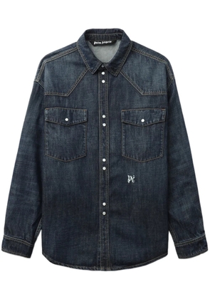 Palm Angels logo-embroidered denim shirt - Brown