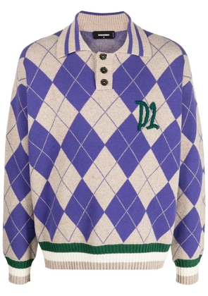 DSQUARED2 argyle check polo collar jumper - Purple