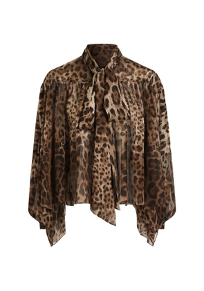 Dolce & Gabbana leo-print silk chiffon shirt - Brown