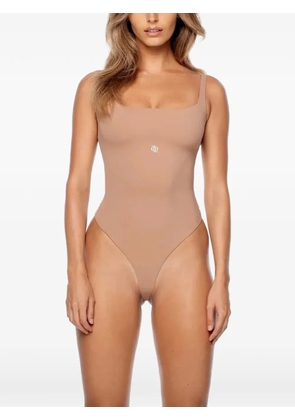 God Save Queens logo-print scoop-neck bodysuit - Neutrals