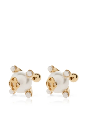Casablanca pearl-embellished logo-plaque earrings - Gold
