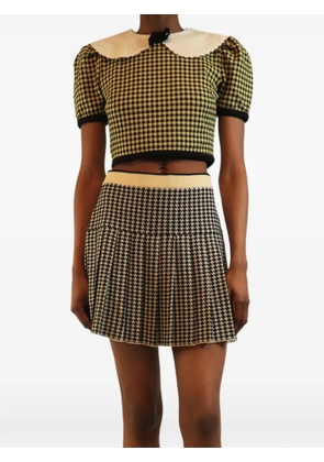 Miu Miu Pre-Owned houndstooth babydoll collar crop top - Yellow