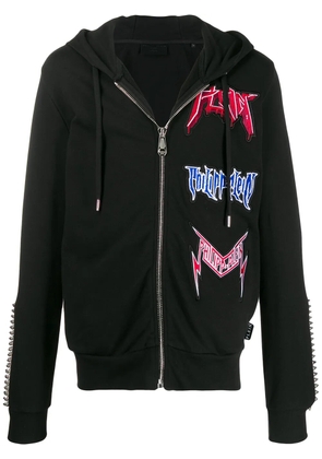 Philipp Plein embroidered logo patch hoodie - Black