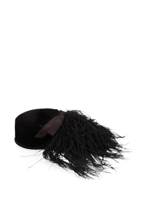 Vintage feather-trim bow hat - Black
