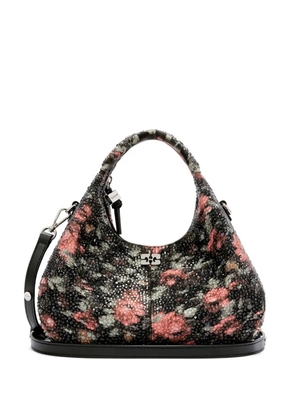 GANNI mini beaded floral-print tote bag - Black