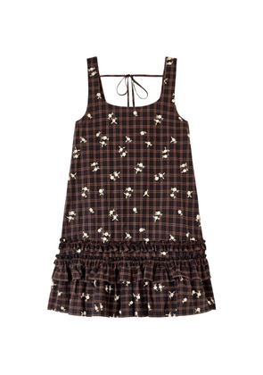 GANNI checked ruffled mini dress - Brown