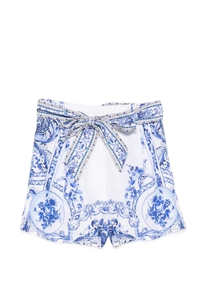 Camilla Ceramic Panoramic crystal-embellished floral-print shorts - White