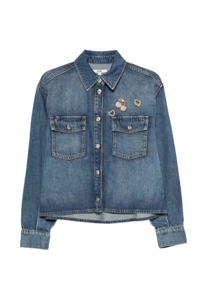 Maje brooch-embellished denim shirt - Blue