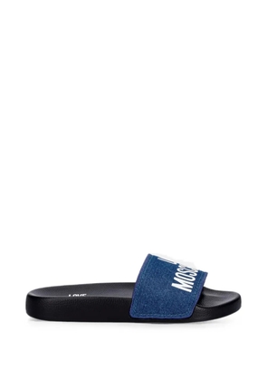 Love Moschino logo-print denim slides - Blue