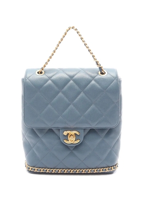 CHANEL Pre-Owned 2021-2026 CC Quilted Caviar Camellia Chain Around backpack - Blue