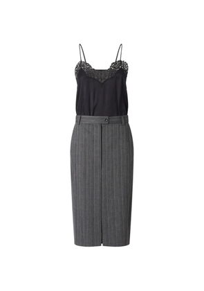 PINKO lace-trim pinstripe midi dress - Grey