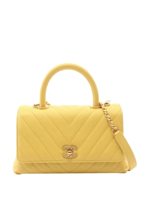 CHANEL Pre-Owned 2019 Mini Chevron Caviar Coco Top Handle Bag satchel - Yellow
