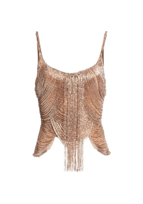 Elie Saab bead-embroidered fringed top - Gold
