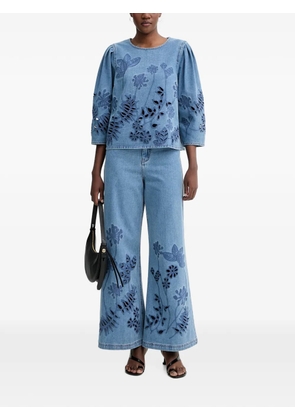MUNTHE Bramble embroidered cut-out denim blouse - Blue