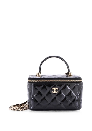 CHANEL Pre-Owned Classic Top Handle Vanity Case with Chain Quilted Patent Small pouch - Black