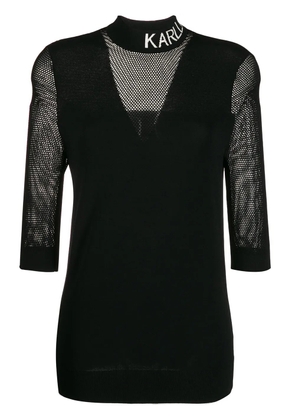 Karl Lagerfeld logo-collar perforated T-shirt - Black