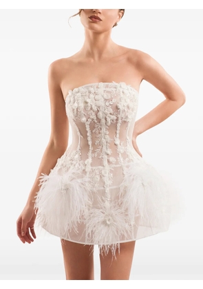 IMROSKA Imroska 29 feather-trim floral-appliqué mini dress - White