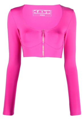 Off-White zip-logo long-sleeve crop top - Pink