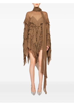 Blumarine ruffled long-sleeve asymmetric dress - Brown