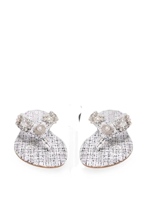 Emanuela Caruso Teti faux-pearl-embellished tweed sandals - White