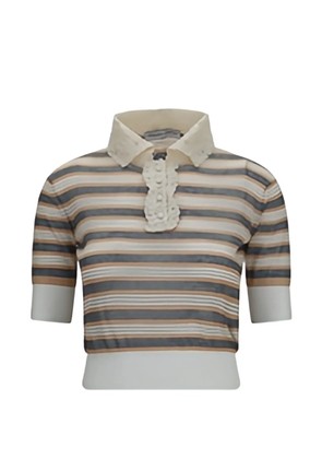 Ermanno Scervino lace-collar striped polo top - Neutrals